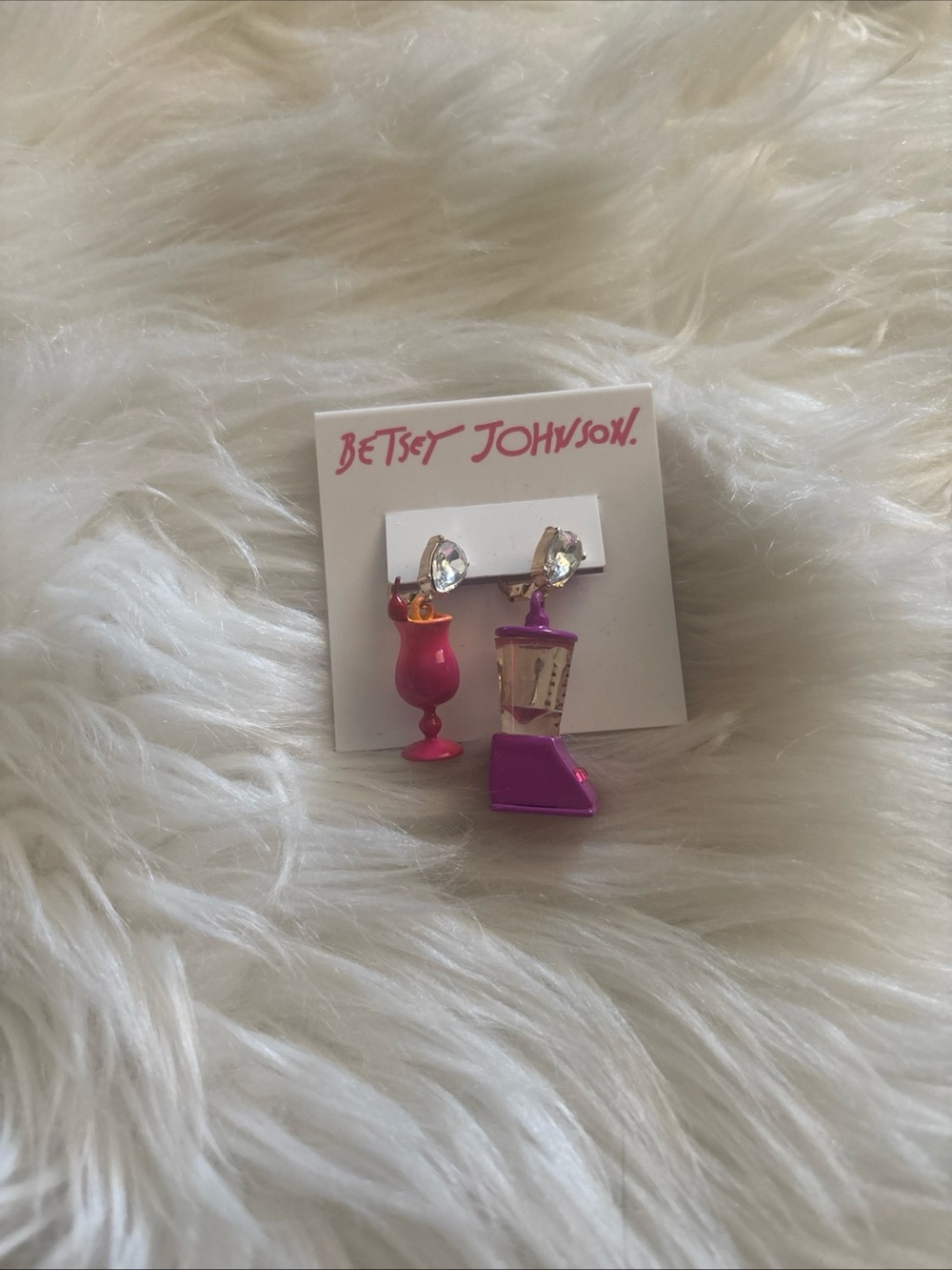 Betsey Johnson Pink & Purple Drink and Blender Mismatched Earrings